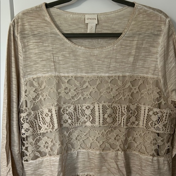 Chico's Beige Lace Detail Women's Top - Picture 3 of 10